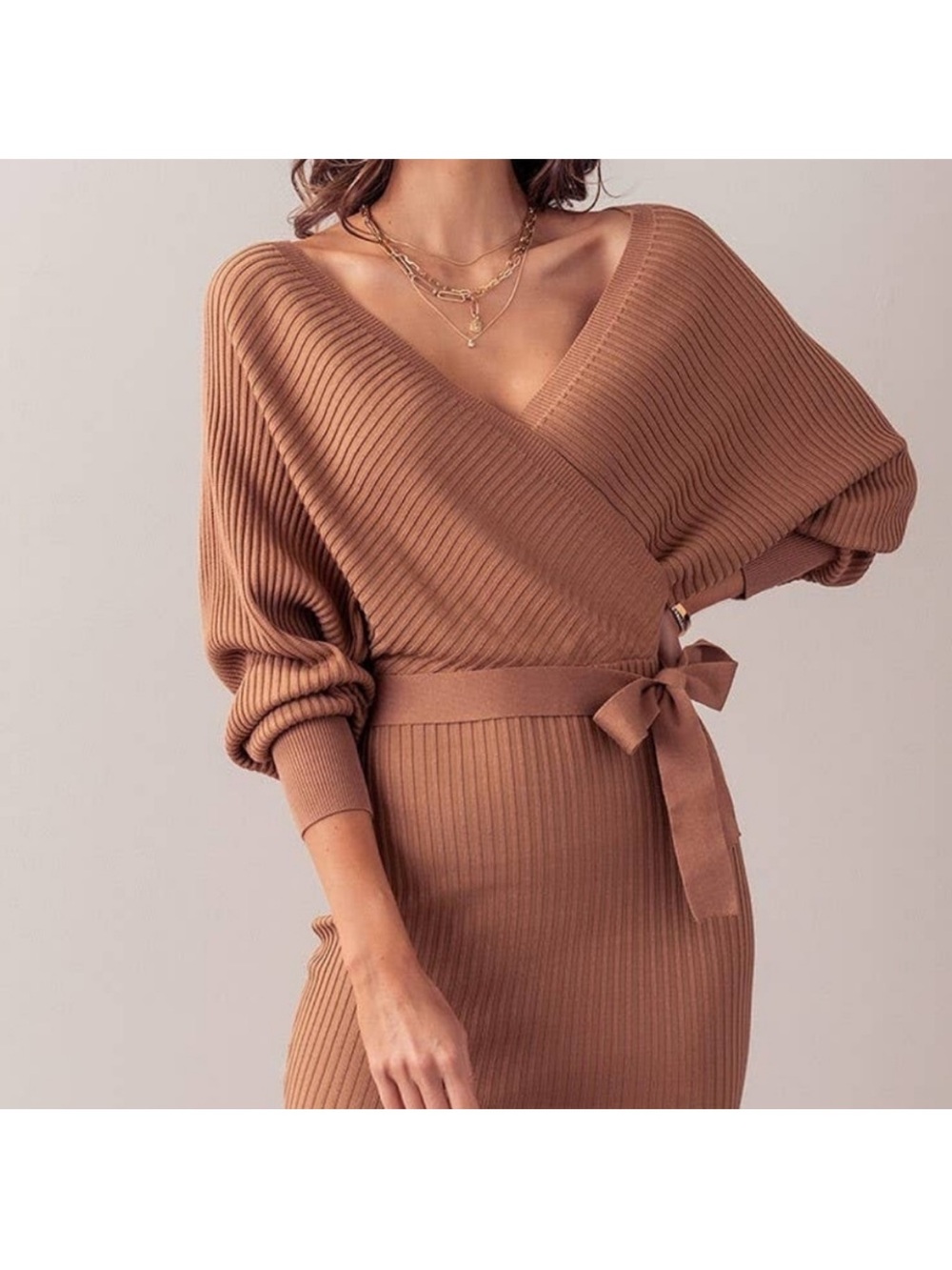 Love Tree Ribbed Wrap Mini Dress in Peach